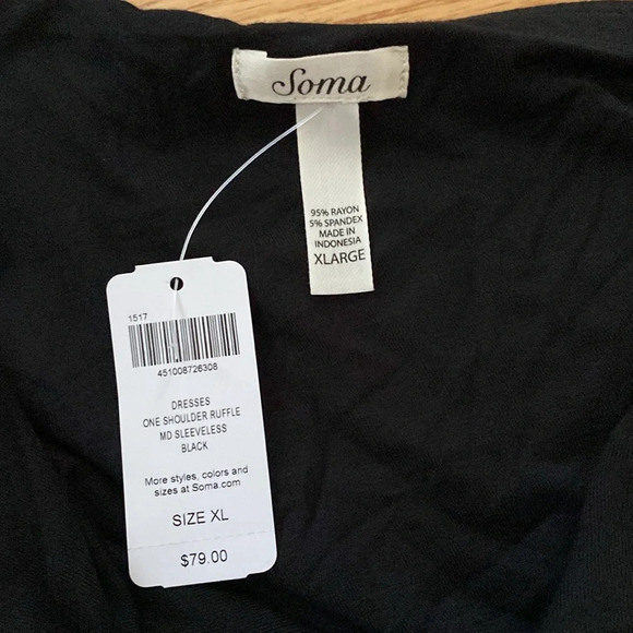 Soma Soft Jersey One Shoulder Ruffle Maxi Dress Black Size XL New‎ With Tags - Picture 4 of 4
